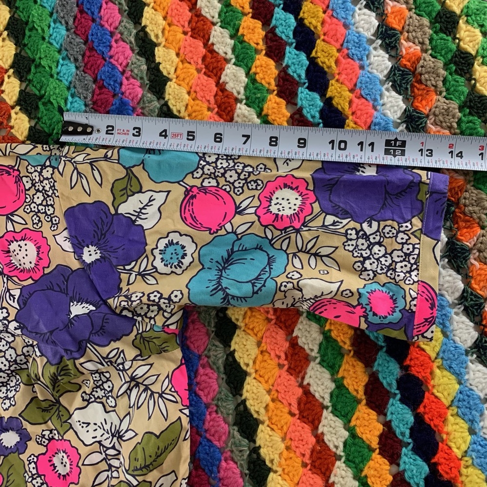 Vintage 70s Elephant Pants Matching Tie Crop Top Neon Floral Psychedelic… - Picture 11 of 14